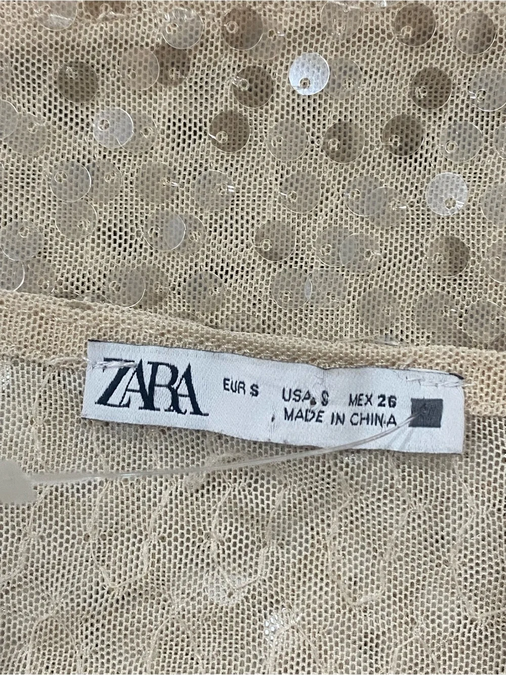 Zara Ivory Sequin Puff-Sleeve Top
